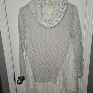 Altar'd State Gray and Cream Lace Long Sleeve Dress